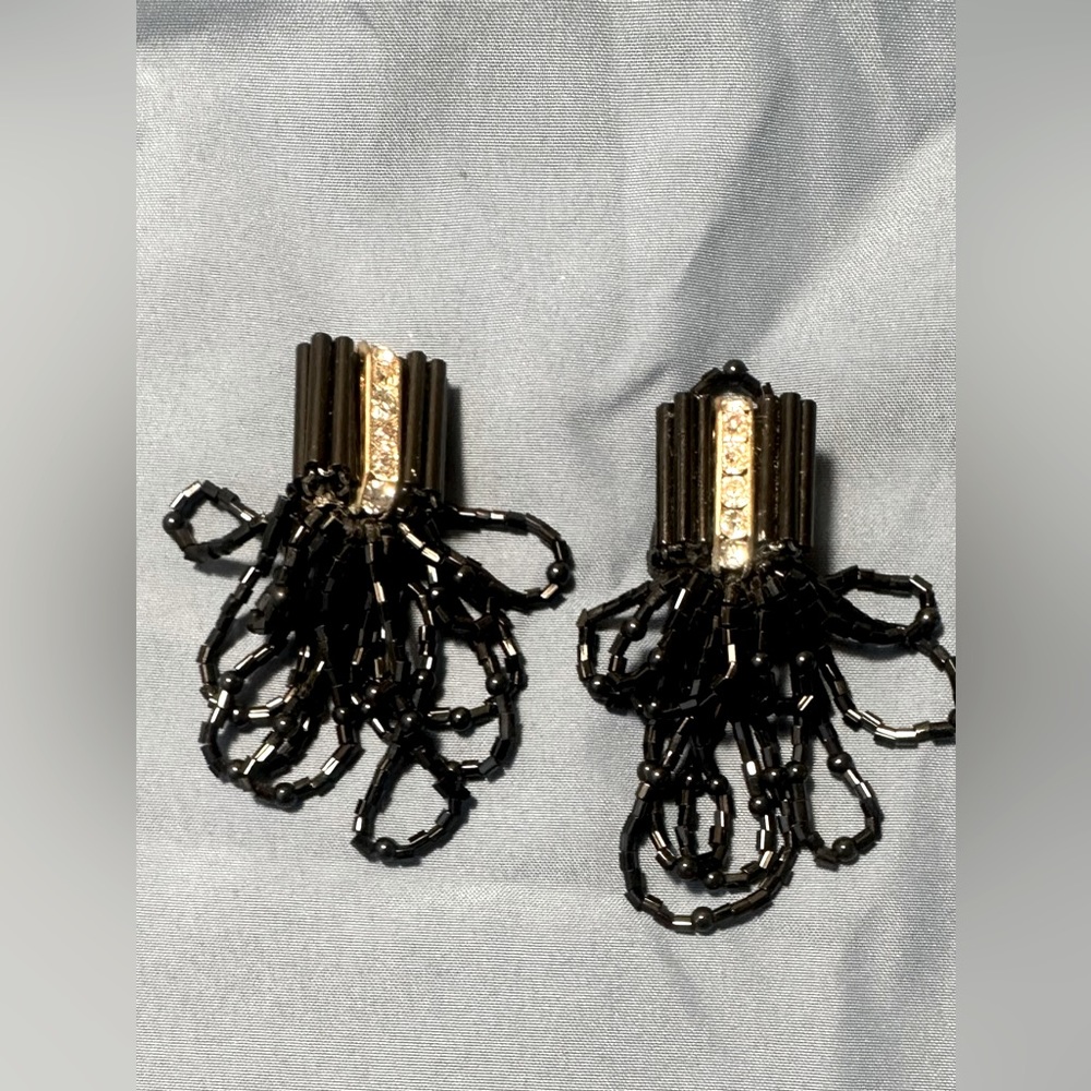 Vintage black beads and cz clip on